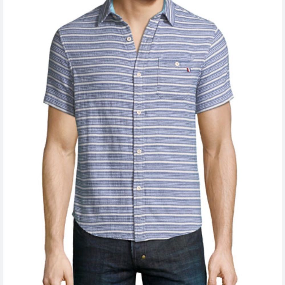 SOL ANGELES Indigo Striped Short-Sleeve Sport Shirt-S